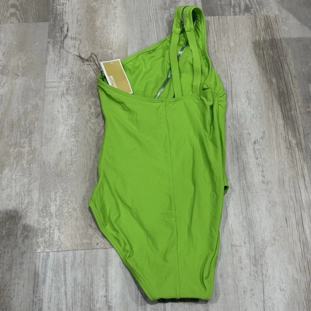 Michael Kors Zip Front One Shoulder One‎ Piece Swimsuit Green Apple Size 6 NWT